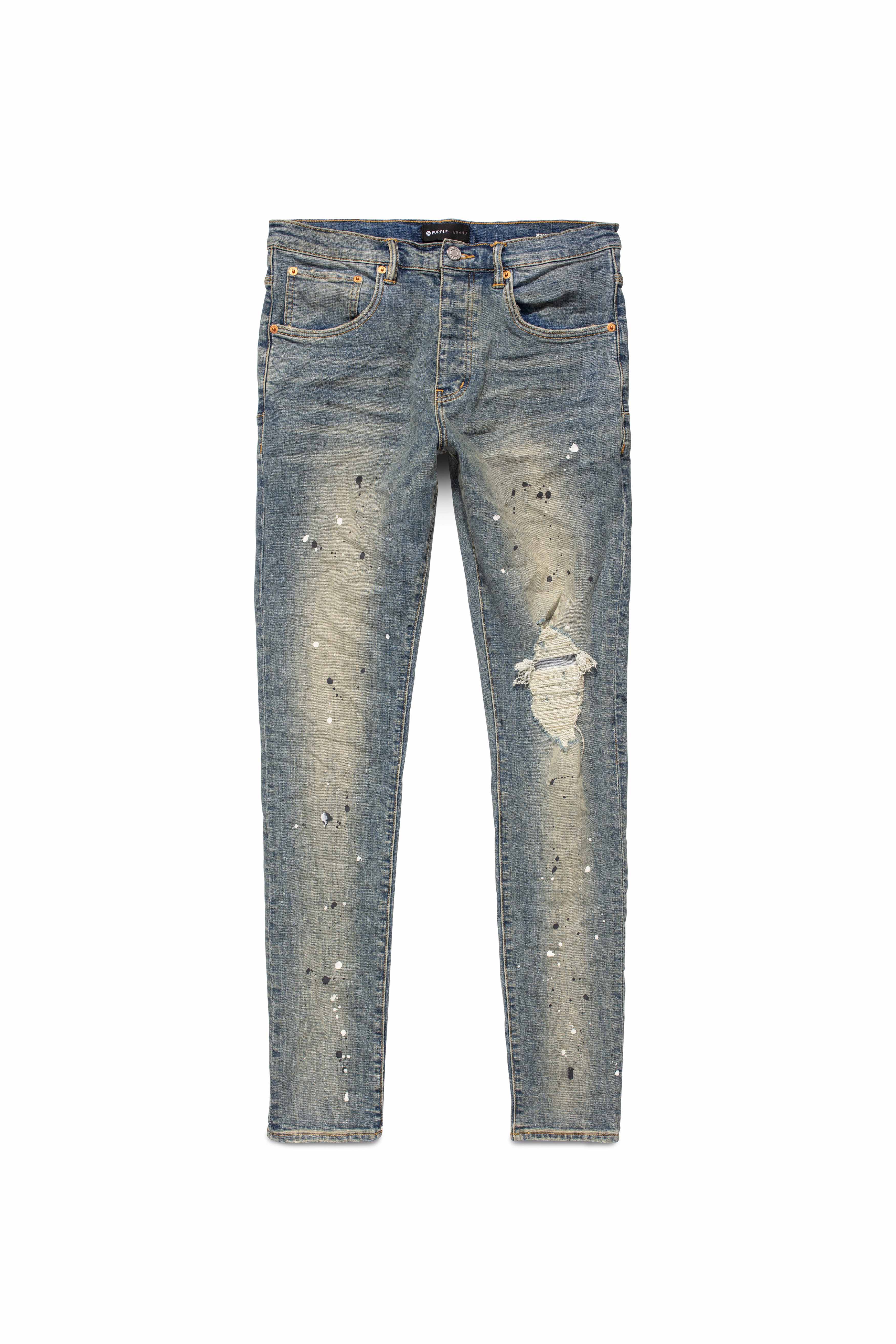 Purple P002 Mid Indigo Destroy Paint Denim Jeans