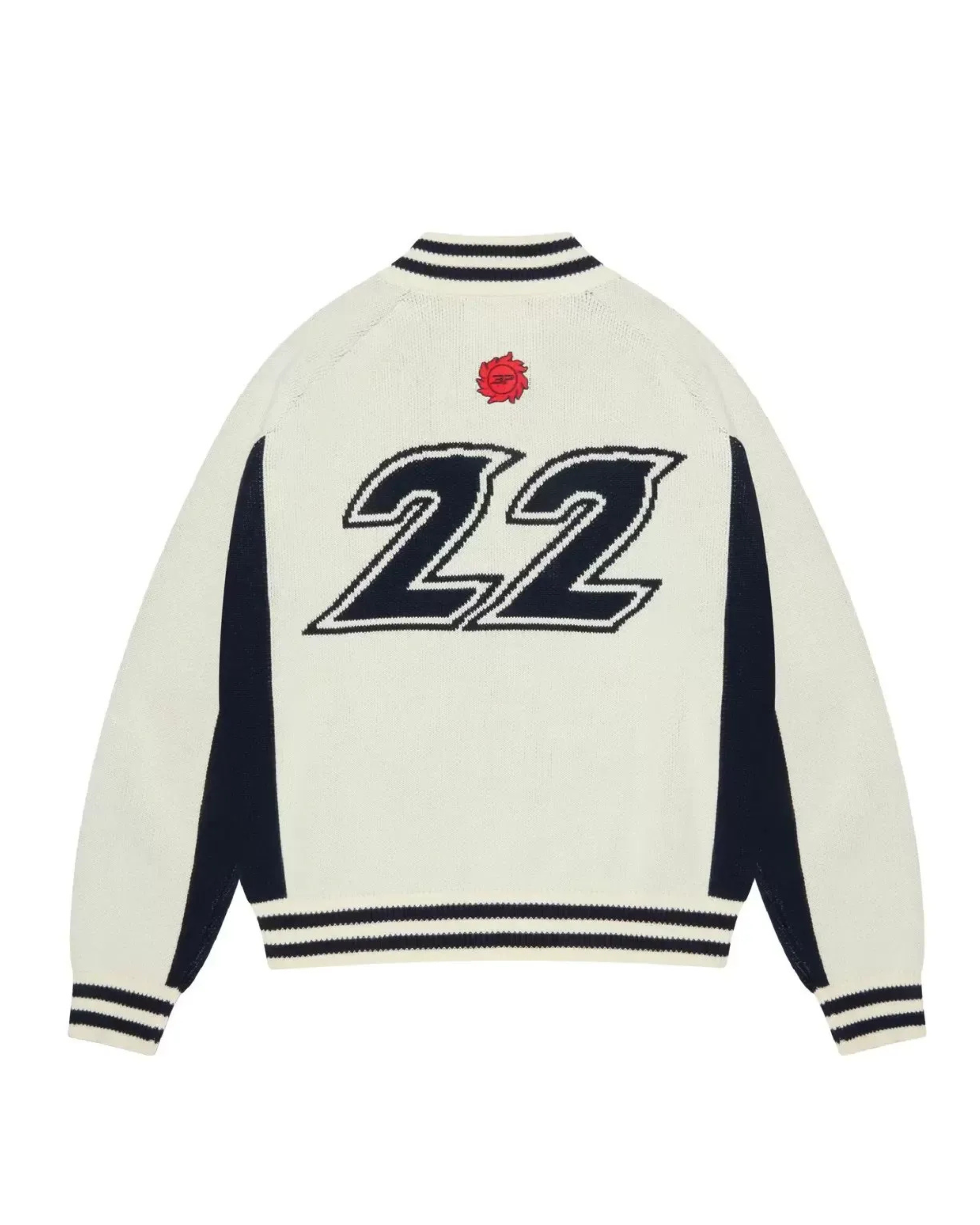 Broken Planet Racer Knit Zip-Up - "White/Navy"