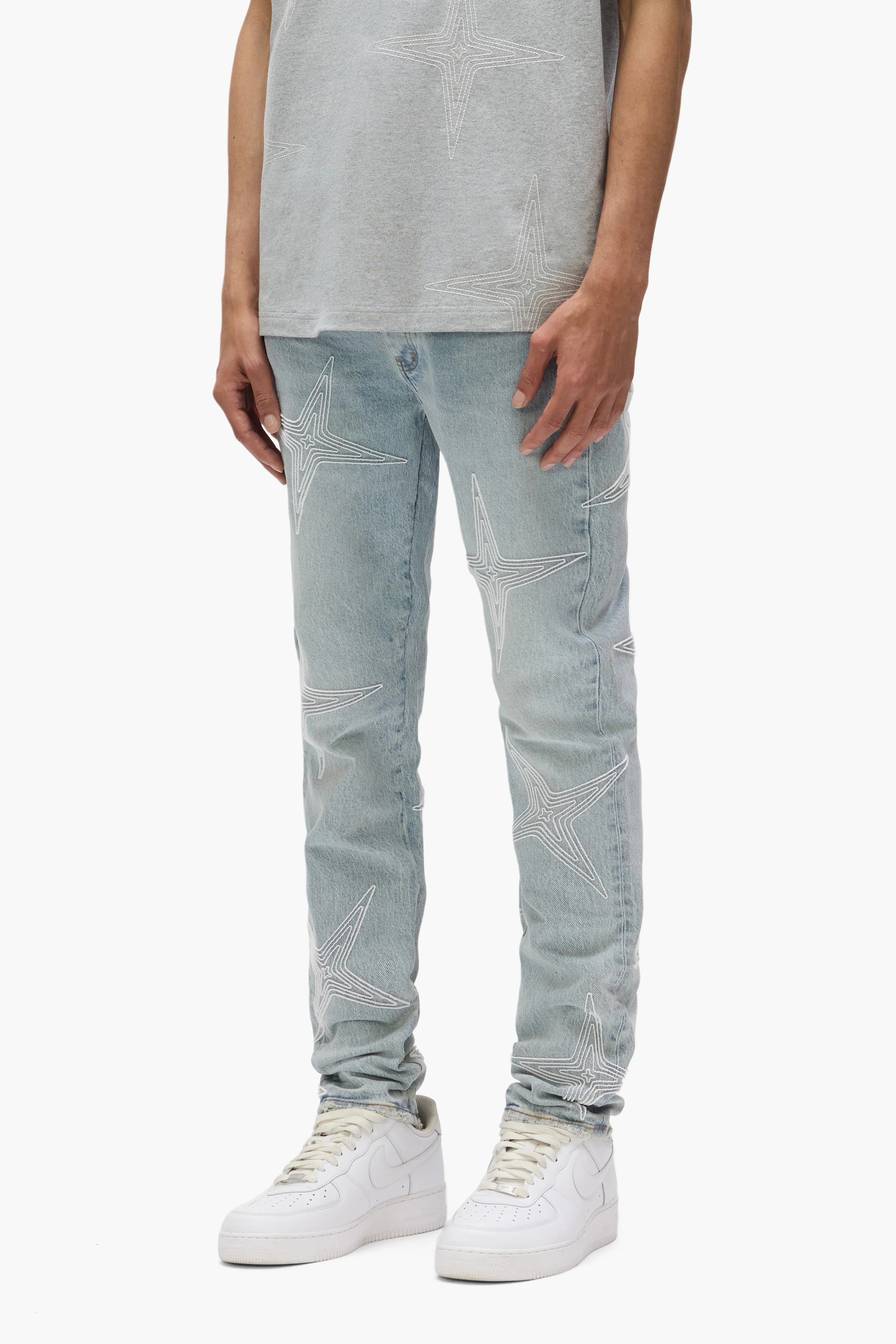 Purple P001 Tuft Stars Denim Jeans - "Light Indigo"